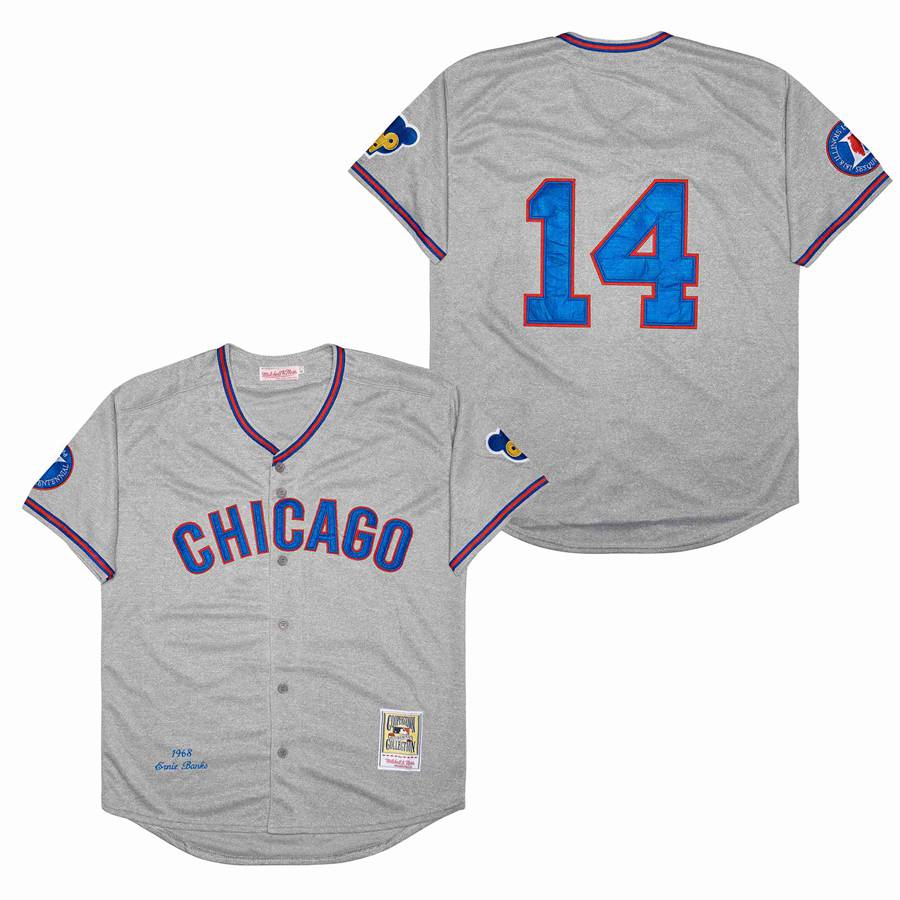 Men Chicago Cubs 14 Banks Grey 1968 Throwback MLB Jerseys